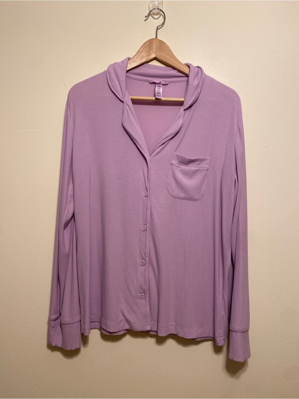 SKIMS Lavender Button-Front Hooded Long-Sleeve Top. Size S